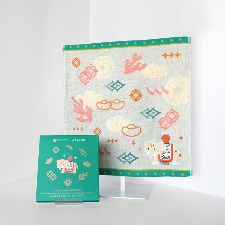 FUMI Towel 粉彩綠地太平有象- 紗布提花方巾