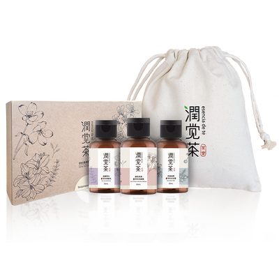 禮盒-潤覺茶 茶籽潤澤輕旅行組(保濕洗+白薑潤+舒緩沐+束口袋)