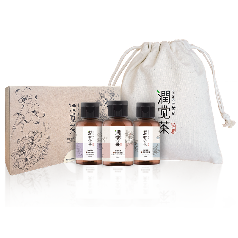 禮盒-潤覺茶 茶籽潤澤輕旅行組(保濕洗+白薑潤+舒緩沐+束口袋), , hi-res image number null