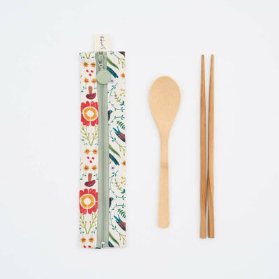 拉鏈餐具袋(含餐具)/印花樂 x Soupy Tang/森林萬花筒